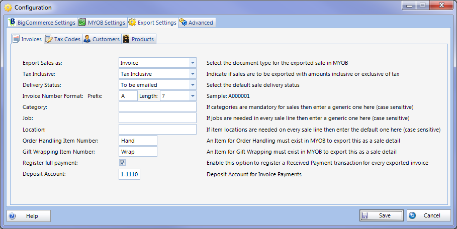 The Configuration Screen Configuration Export Invoices Setup.png